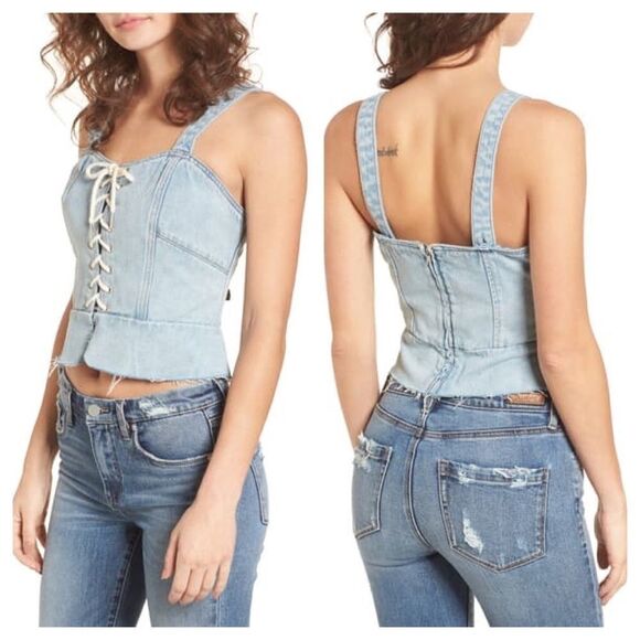 BLANK NYC Denim Corset Top - Picture 1 of 14